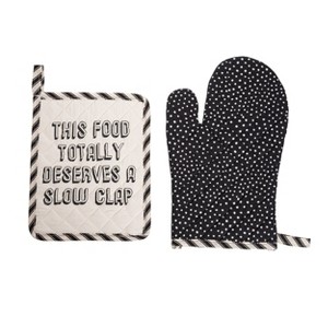 Totalee Gift Slow Clap Pot Holder & Oven Mitt Set of 2 Cotton Black - 1 of 1