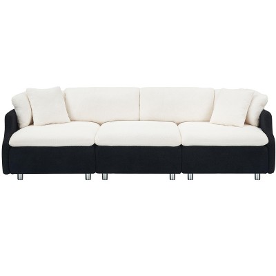 NicBex 3 Seater Sofa Couch with 2 Pillows Comfy Teddy Fabric Couch with Deep Seats and Soft Cushion for Living Room,Apartment
