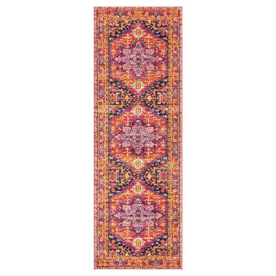 Vonda Pink and Orange Synthetic Round Area Rug, 5' Diameter
