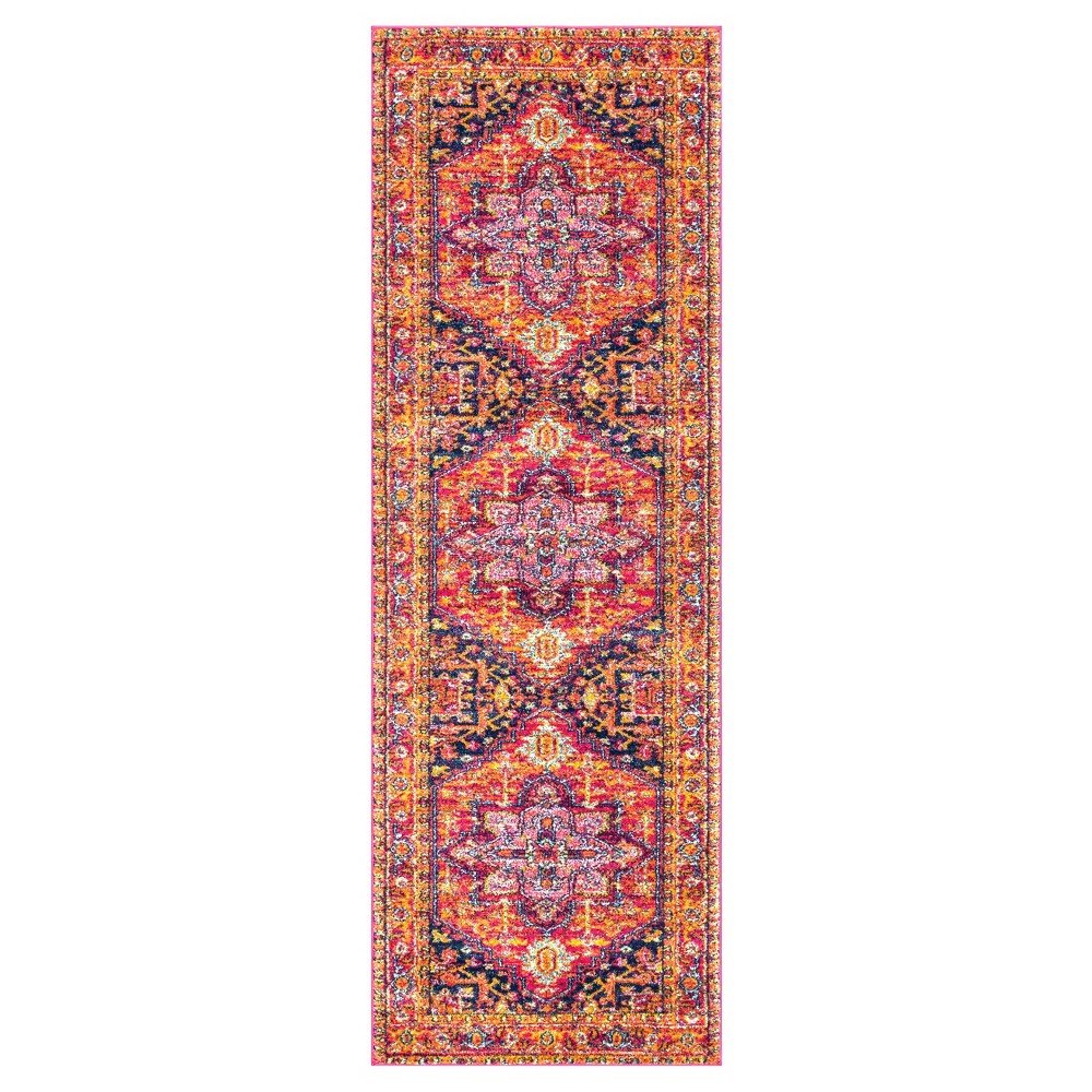 2'8inx8' Runner Vintage Jaclyn Medallion Area Rug Pink- nuLOOM