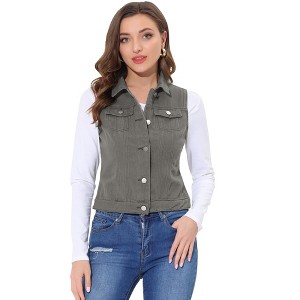 INSPIRE CHIC Women's Buttoned Washed Denim Vest with Faux Chest Flap Pockets - 1 of 3