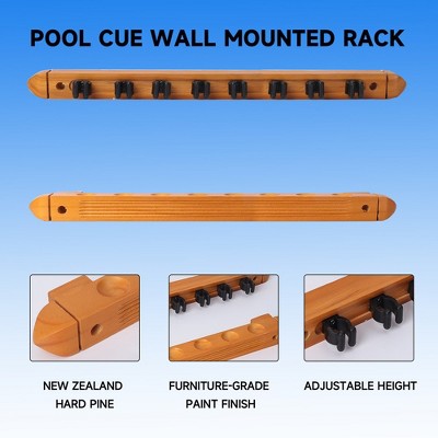 Oak Wall Mounted 2-Piece Pool Cue Rack for 8 Sticks