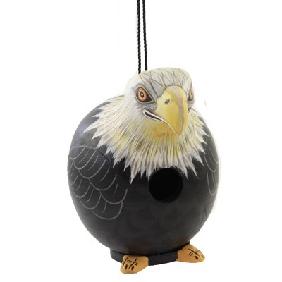 Home & Garden 7.5" Bald Eagle Gordo Birdhouse Hand Carved Painted Gold Crest Distributing  -  Bird And Insect Houses