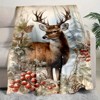 Lomsoe Vintage Deer Flannel Flannel Blanket Print Christmas Warm Cover Christmas Gift. - 2 of 4
