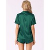 cheibear Women's Button Short Sleeve Shirt and Shorts Satin 2-Piece Sleepwear Pajama Sets - 3 of 4