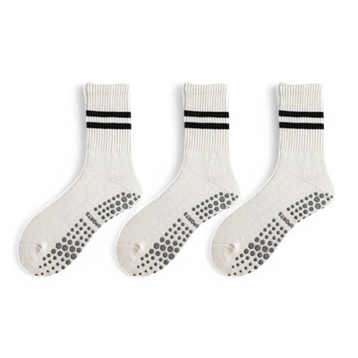Alilang Women's 3-Pack Non-Slip Athletic Crew Socks with Striped Detail and Cushioned Support - One Size Fits Most,