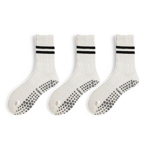 Alilang Women's 3-Pack Non-Slip Athletic Crew Socks with Striped Detail and Cushioned Support - One Size Fits Most, - 1 of 4