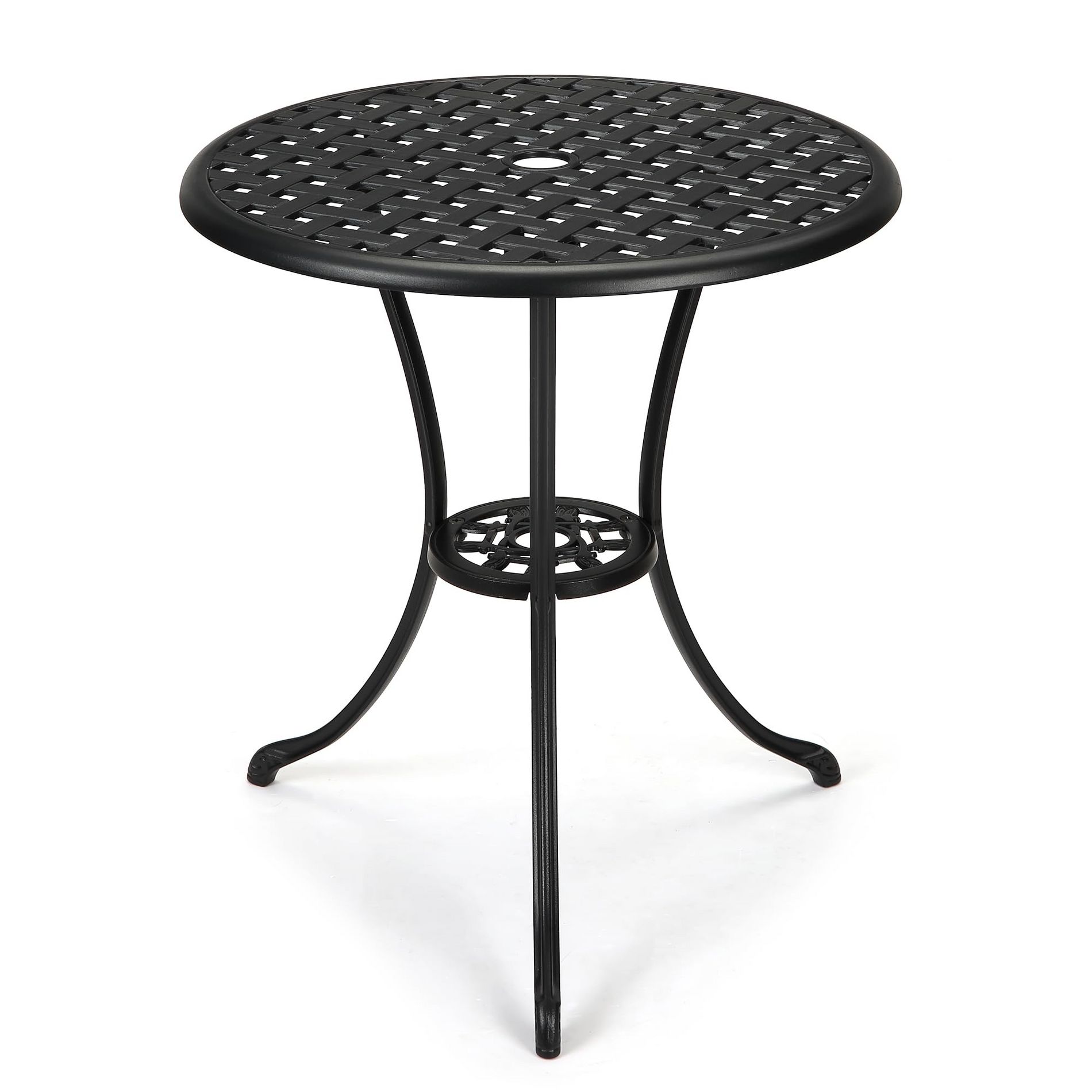 23.6 in Round Cast Aluminum Patio Bistro Table with Umbrella Hole, Outdoor Side Table for Garden Balcony Porch, Black