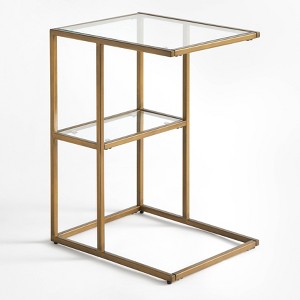 Manhattan C Table Gold - Buylateral: 24 Inch, Small Tempered Glass, C-Shaped Sofa Side Table - 1 of 4