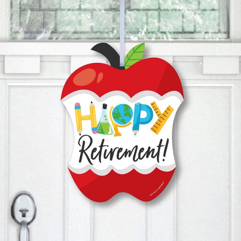 Big Dot of Happiness Teacher Retirement - Hanging Porch Happy Retirement Party Outdoor Decorations - Front Door Decor - 1 Piece Sign, 1 of 9