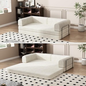 Convertible Corduroy Sleeper Sofa Bed,Folding Mattress Couch with Fixed-Shape Frame,3 Seater Fold Out Futon - 1 of 4