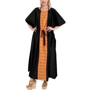 HAPPY BAY Women's House Daily Routine Evening Wear Vacation Casual Dailywear Holiday Loungewear Plus Size Caftan Maxi Boho Nightwear 2X-3X Black, - 1 of 4