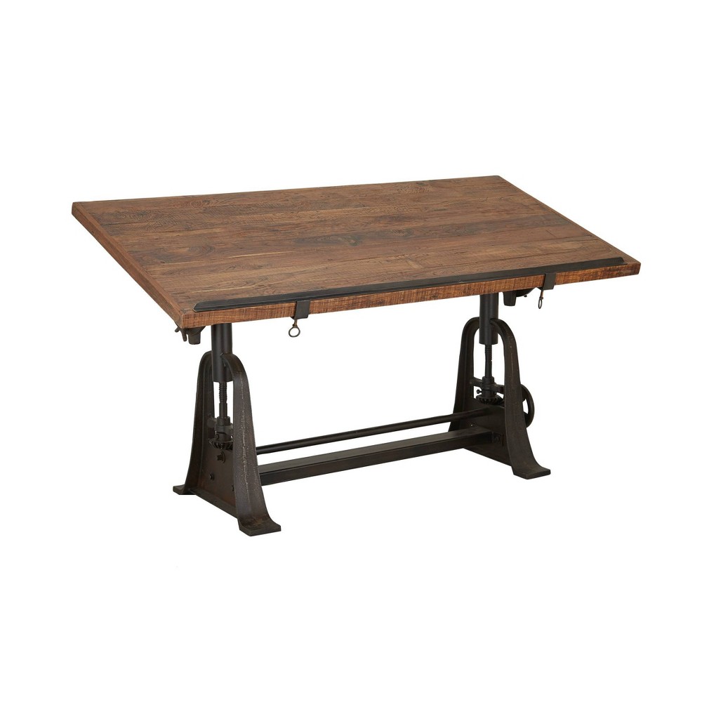 Photos - Office Desk Industrial Teak Wood Console Table Brown - Olivia & May