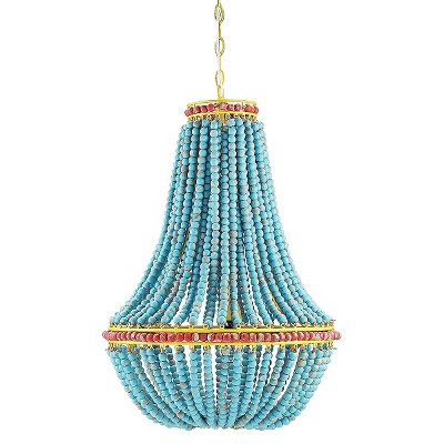 Wood Beaded Chandelier Blue - 3R Studios