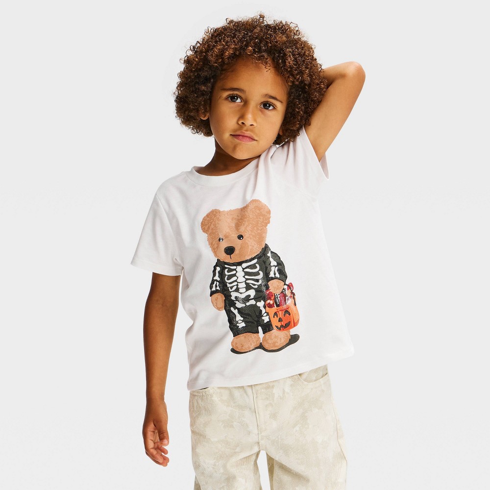 Grayson Threads Mini Toddler Halloween Skeleton Teddy Bear Graphic T-Shirt - Off-White 4T