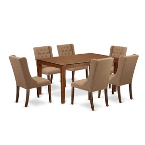 HomeStock 7-Piece Mahogany Finish Solid Wood Top Dining Table with 6 Chairs - 1 of 4