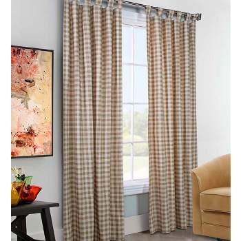 Plow & Hearth 72"L x 80"W Thermalogic Check Tab-Top Curtain Pair, in Wheat
