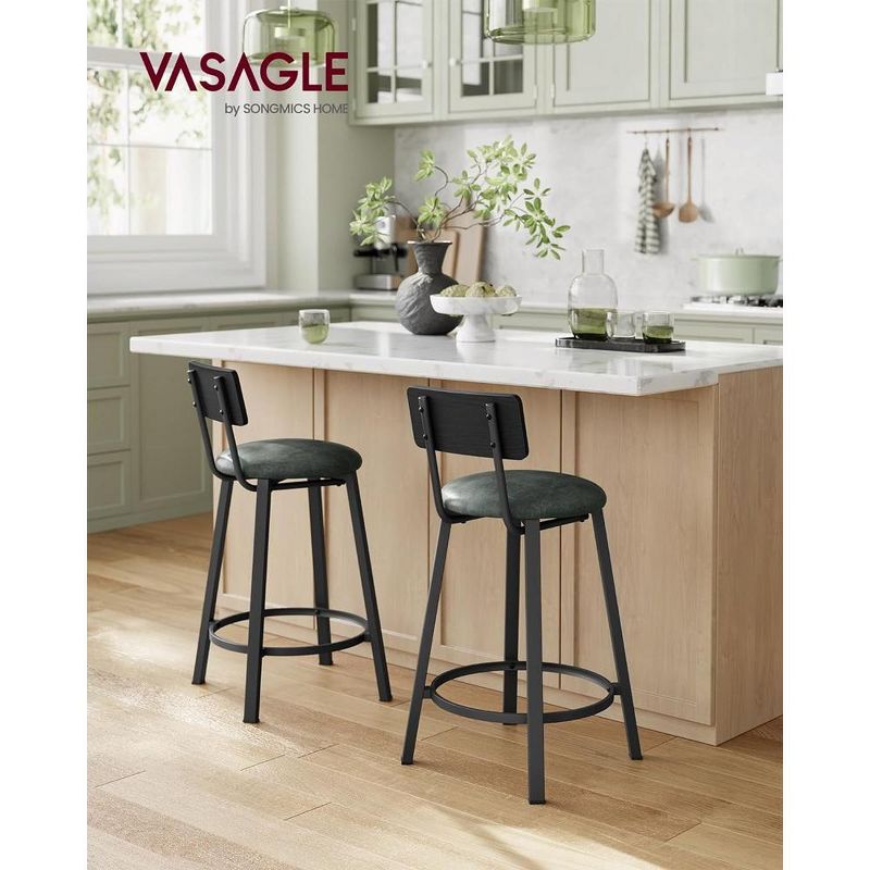 VASAGLE Bar Stools, Set of 2 PU Upholstered Breakfast Stools, 29.7-Inch Barstools with Back and Footrest, 2 of 8