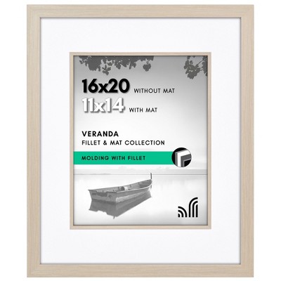 Americanflat 16x20 Picture Frame with Decorative Inner Mat Accent - Displays 11x14 Photos with Mat or 16x20 Without - Veranda Collection - Driftwood