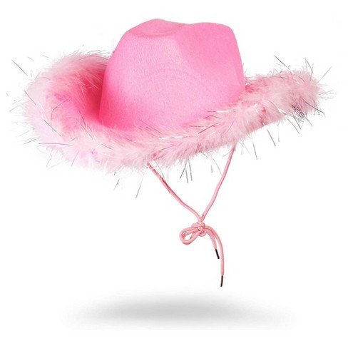 Douhoow Felt Cowboy Hat for Women Fluffy Feather Trim Disco Cowgirl Hat for  Role Play Cos 