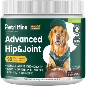 PetriMins Advanced Dogs Hip & Joint Supplement with Glucosamine & Chondroitin(Organic Turmeric, Egg Shell Membrane, Green Lipped Mussel)90 ct-Bacon - 1 of 4