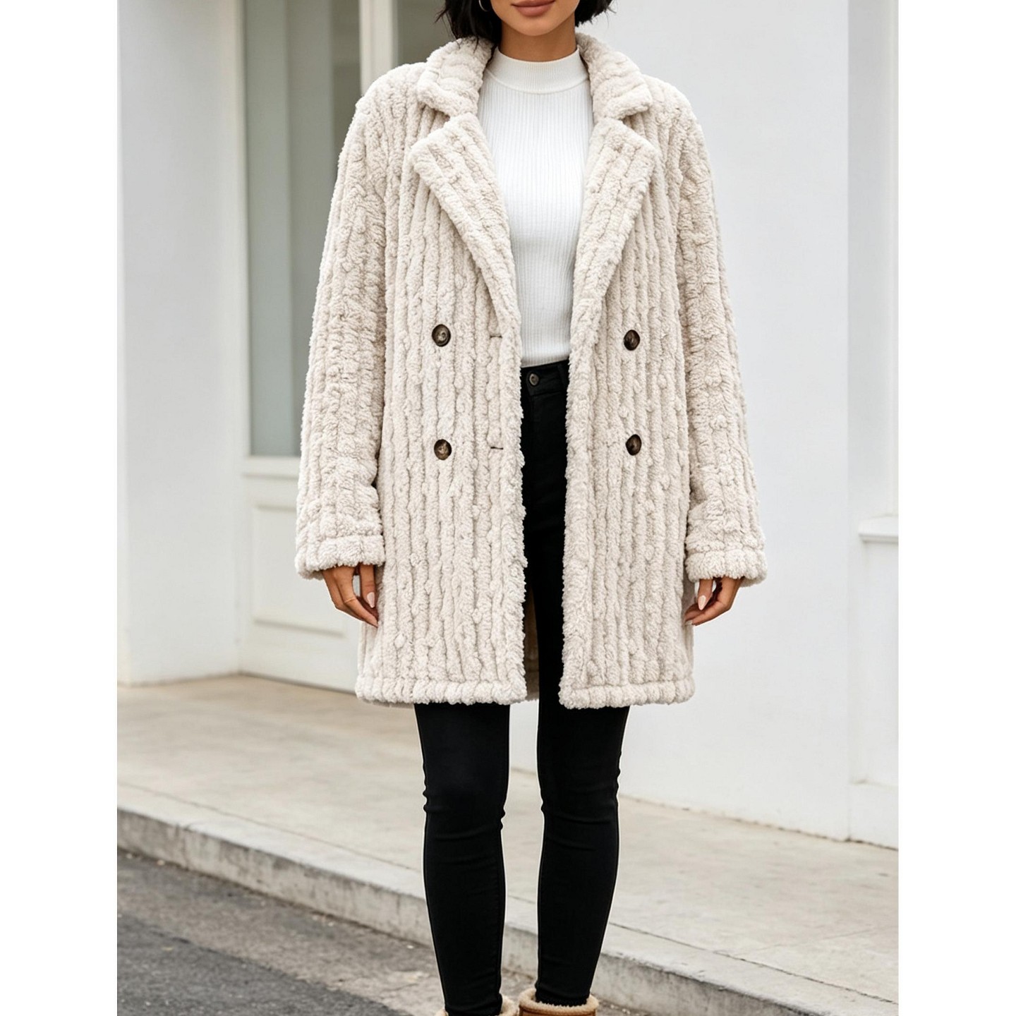 Женская куртка YesFashion Women Lapel Mid-Length Fuzzy Coat Casual Overcoat Street Outerwear Daily Long Jacket, L — фото 4