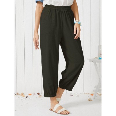 Womens Casual Pants Relaxed Fit Linen Blend Cropped Tapered Leg Pants