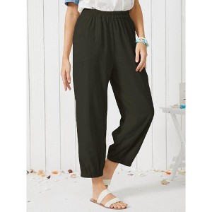 Womens Casual Pants Relaxed Fit Linen Blend Cropped Tapered Leg Pants - 1 of 1