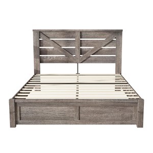 AMERLIFE Farmhouse Bed Frame with 49.2" Barn Door Headboard - 1 of 4