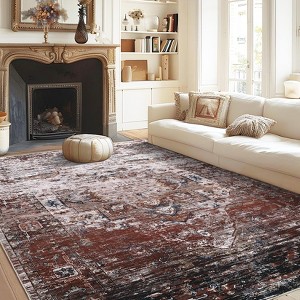 Washable Rugs 4x7 Non-Slip ¨C Vintage Distressed Low Pile Area Rug Fade Resistant Machine Woven Carpet with Classic Aged Design - 1 of 4