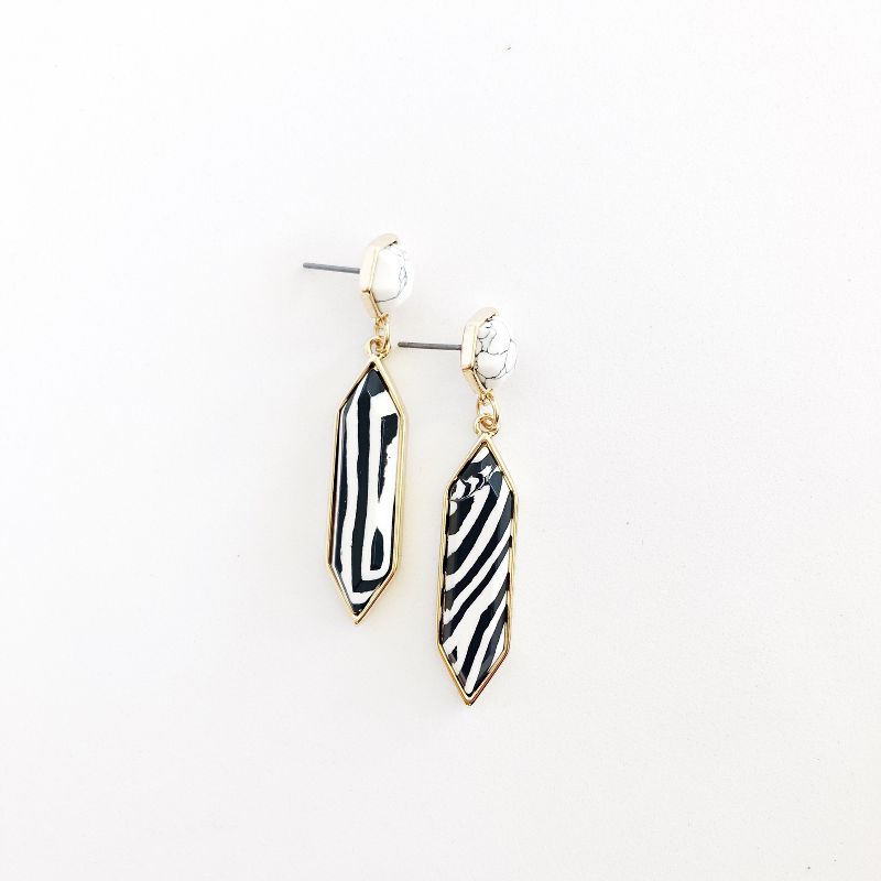 Sanctuary Project by sanctuaire Semi Precious Black and White Howlite Drop Statement Earrings Gold, 4 of 5