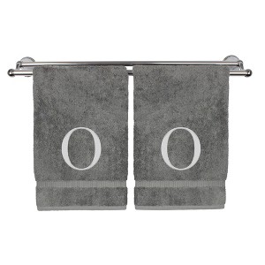BC BARE COTTON Monogrammed Hand Towel, 100% Turkish Cotton - Set of 2 - Gray - Silver Block - 1 of 4