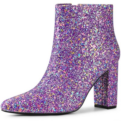 Allegra K Women's Back to College Pointed Toe Chunky Heel Ankle Boots