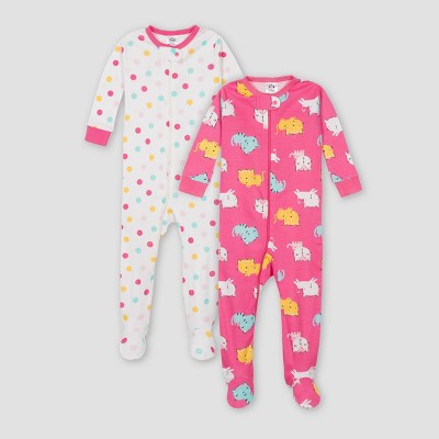 Gerber Baby Girls' 2pk Cat Footed Pajama - Beige/Pink 3M