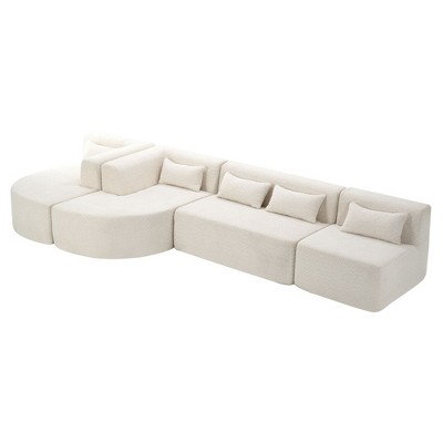 NicBex Modular 143.7" L Shape Sectional Sofa Sleeper Couch Set with 5 Pillows for Living Room, Beige