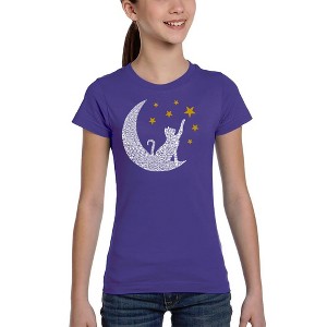 LA Pop Art Cat Moon - Girl's Word Art T-Shirt - 1 of 4