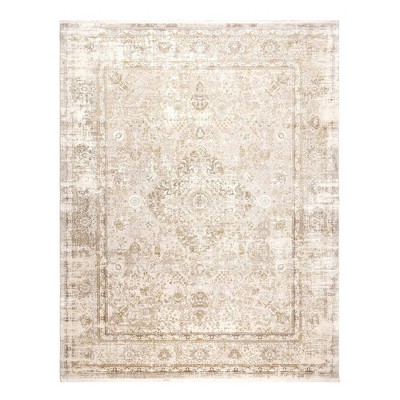 Gertmenian Florance Novara Distressed Traditional Gold Ivory Indoor Viscose Acrylic Area Rug with Fringe