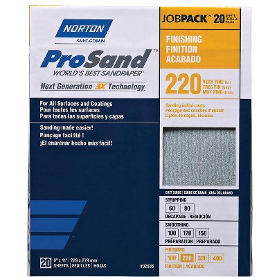 Norton ProSand 11 in. L X 9 in. W 220 Grit Aluminum Oxide Sandpaper 20 pk
