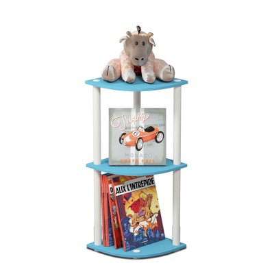 Light Blue and White 3-Tier Corner Wood Bookcase