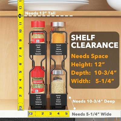Heavy Duty Black Steel Pull Out Spice Rack Organizer with Labels