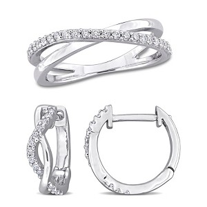 EVERLY JEWELRY | Sterling Silver 3/8 CT DEW Created White Moissanite Criss Cross Hoop Earrings and Ring Set - 1 of 3