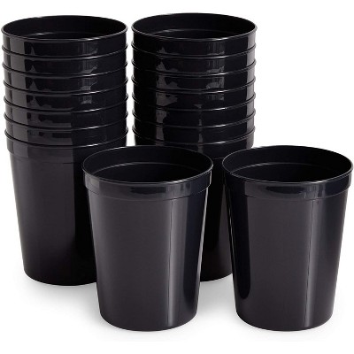 Juvale 16 Pack 16 oz Reusable Stadium Cups, Plastic Tumblers for Party, Black