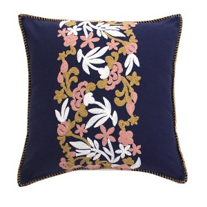 Madera Velvet Navy Crewel Decorative Pillow - Levtex Home - 1 of 3