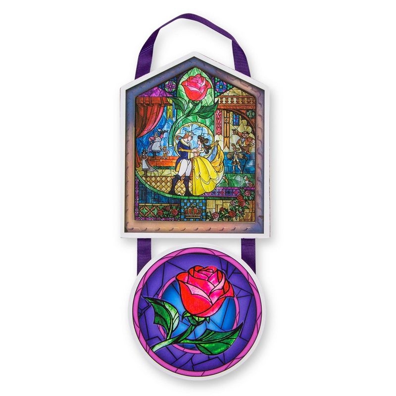 Silver Buffalo Disney Beauty and the Beast Stained Glass 2-Piece Hanging Wall Art Sign, 1 of 7