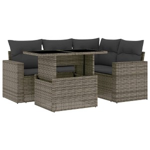 vidaXL 5 Piece Patio Sofa Set with Cushions - Gray Poly Rattan - 1 of 4