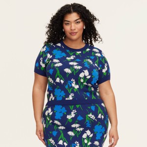 Women's Mixed Floral Short Sleeve Crewneck Pullover Sweater - kate spade new york x Target Blue/Green/White - 1 of 4