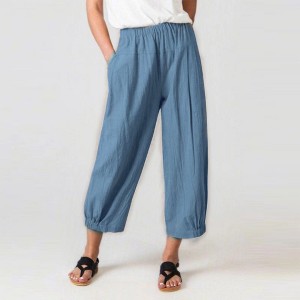 Linen Pants Women Wide Leg Palazzo Summer Flowy Pants Beach Vacation Clothes Elastic Waist Travel Trousers with Pockets - 1 of 3