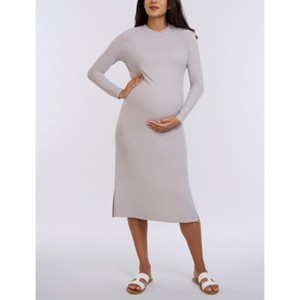 Women's Crew Neck Rib Knit Long Sleeve Column Dress | Motherhood Maternity - 1 of 4