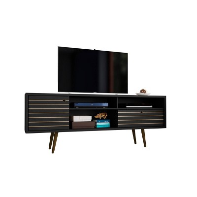 Liberty Mid-Century Modern 3 Shelving Spaces and 1 Drawer TV Stand for TVs up to 65" Black - Manhattan Comfort