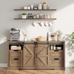 66" Farmhouse TV Stand for Up to 70 Inch TV, 32" Tall Entertainment Center with 4 Drawers & 2 Sliding Barn Doors,  for Living Room Office - 1 of 4